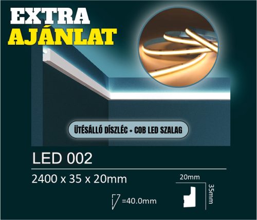 EXTRA kedvezmény csomag - LED002 rejtett világításos díszléc + COB LED szalag