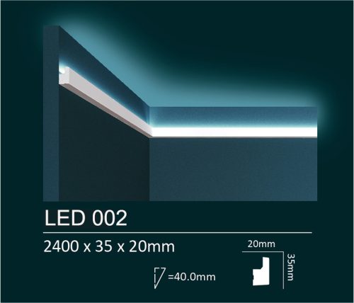 Dubai Decor LED002 rejtett világításos díszléc 2400 x 35 x 20 mm