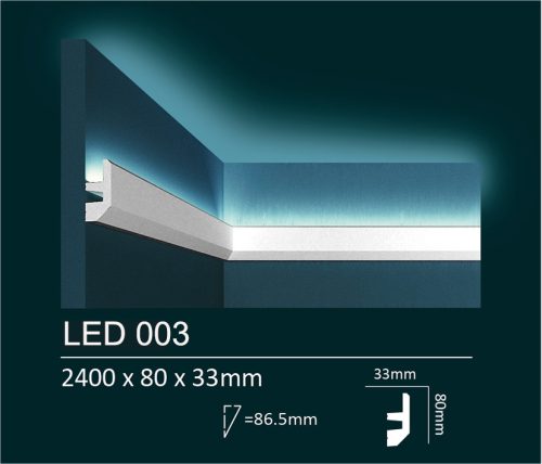 Dubai Decor LED003 rejtett világításos díszléc 2400 x 80 x 33 mm