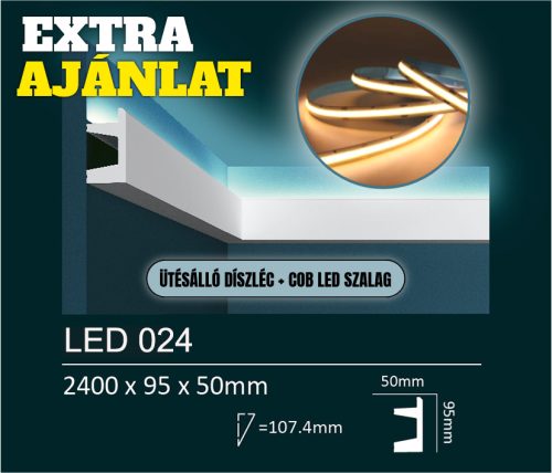 EXTRA kedvezmény csomag - LED024 rejtett világításos díszléc + COB LED szalag