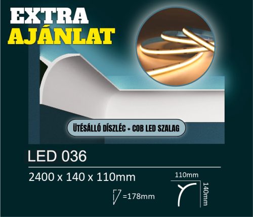 EXTRA kedvezmény csomag - LED036 rejtett világításos/holker díszléc + COB LED szalag
