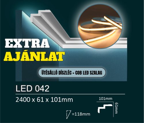 EXTRA kedvezmény csomag - LED042 rejtett világításos/holker díszléc + COB LED szalag