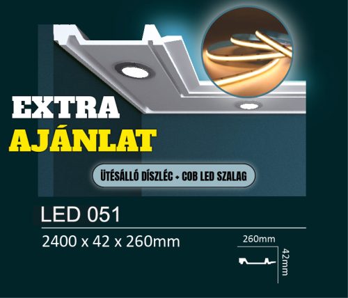 EXTRA kedvezmény csomag - LED051 rejtett világításos díszléc + COB LED szalag